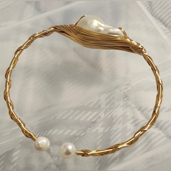 18k Gold Plated Bohemian Style Fresh Water Pearl Bracelet Purity & Inner Wisdom - Picture 3 of 3